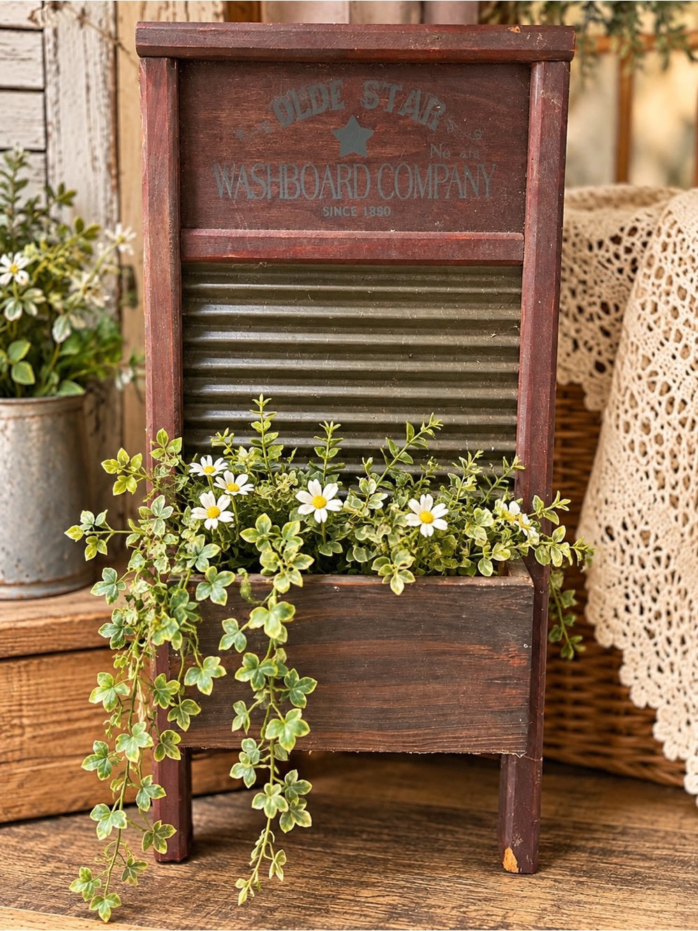 Rustic Washboard Wall Planter Primitive Farmhouse Decor